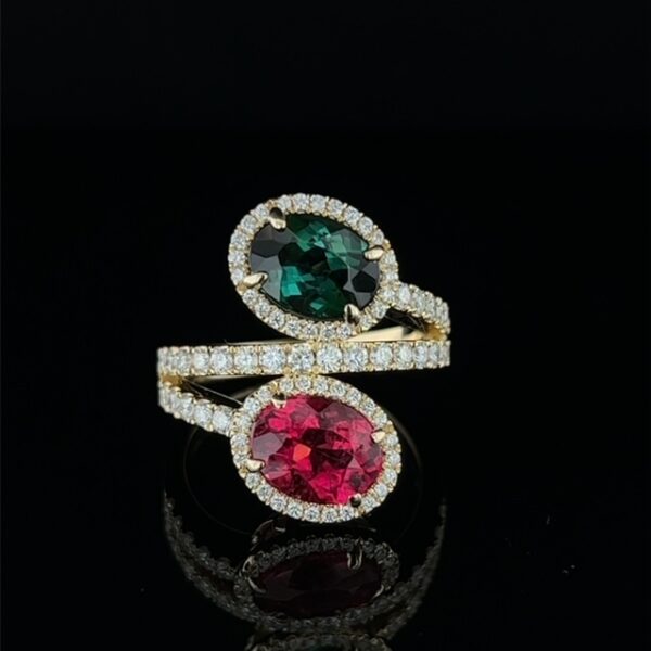 Tourmaline Two Stone and Diamond Ring