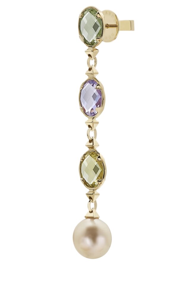 Tri Stone & Yellow South Sea Pearl Mono Earring
