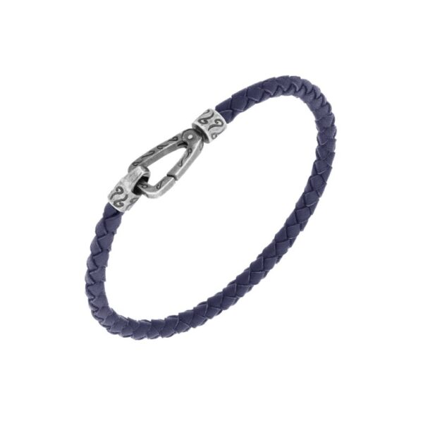 LASH SINGLE WOVEN BLUE LEATHER OXIDIZED BRACELET
