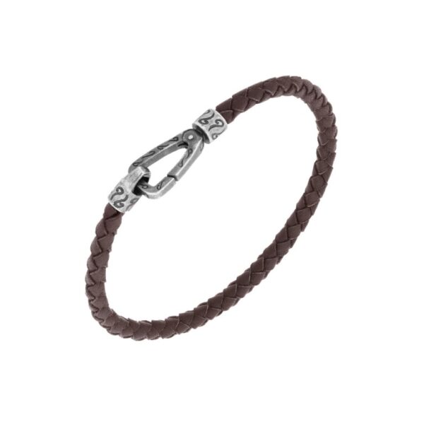 LASH SINGLE WOVEN BROWN LEATHER OXIDIZED BRACELET