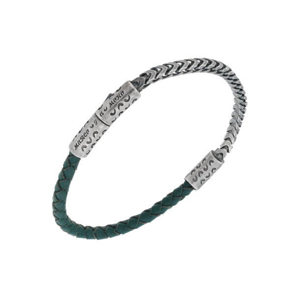 LASH MIXED CHAIN AND GREEN BRAIDED LEATHER BRACELET
