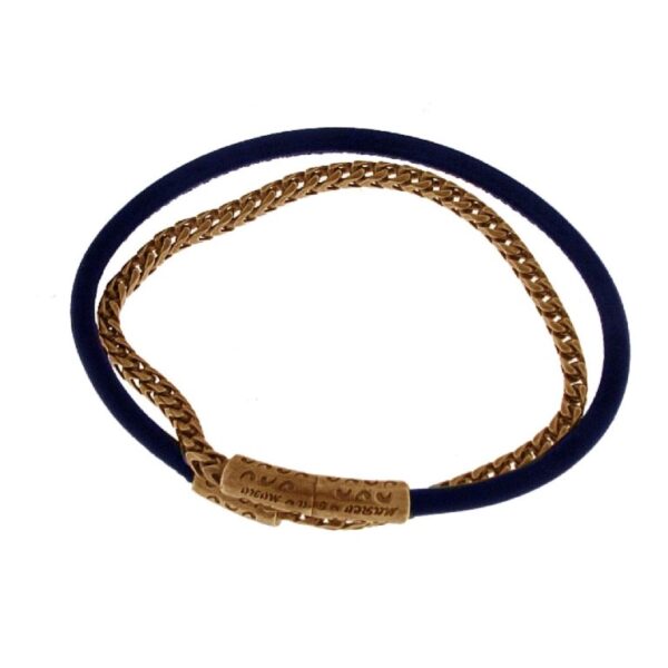 LASH DOUBLE WRAP CHAIN AND SMOOTH BLUE LEATHER BRACELET