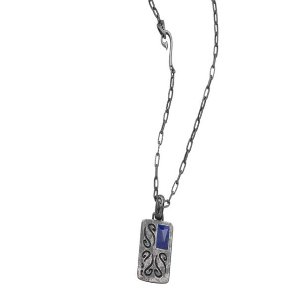 ARA RECTANGULAR OXIDIZED PENDANT WITH SIDE LAPIS GEMSTONE