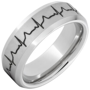 Serinium® Beveled Edge Band with Heartbeat Laser Engraving