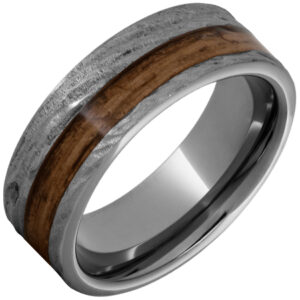 Rugged Tungsten™ Flat Band with Off-Center Bourbon Barrel Aged™ Inlay and Bark Finish