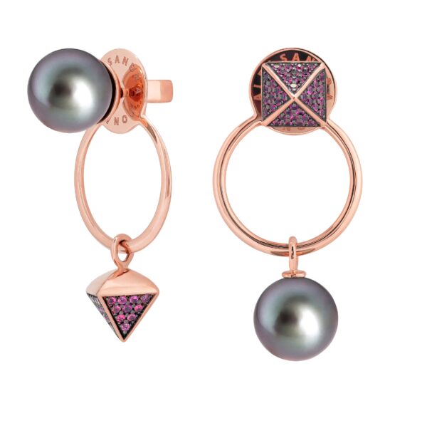 Spike Rhodolite and Pearl Combo Dangle Earrings