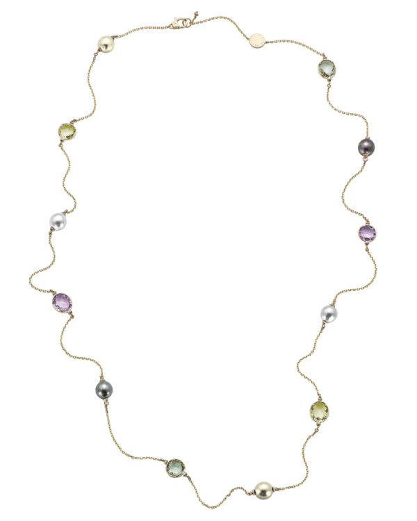 18K Yellow Gold Semiprecious & Mixed South Sea Pearl 90cm Necklace
