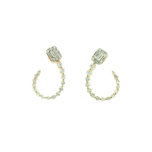 Baguette & Round Diamonds Semi Hoop Earrings
