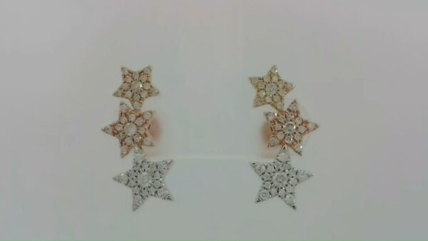 14KT Tri Color Gold wtih Diamonds Climbing Star Earrings