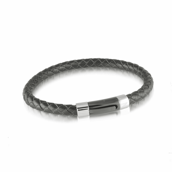 Black Push Clasp Leather Bracelet