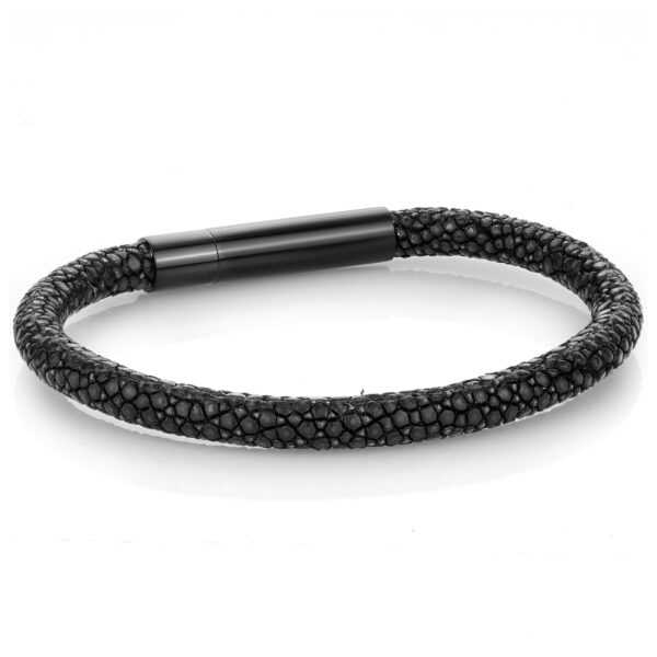 Black Steel Clasp Black Stingray Leather Bracelet