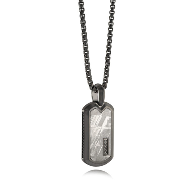 Black Steel Meteorite Inlay Black CZ Dogtag Pendant