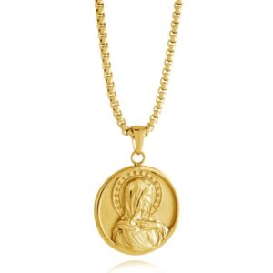 Virgin Mary Round Pendant Necklace
