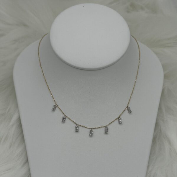 18KT Gold Dangling Baguette-Shaped Diamond Adjustable Necklace