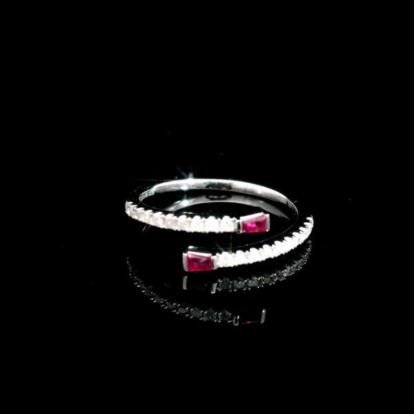 14KT White Gold Spiral Diamond Band with Rubies
