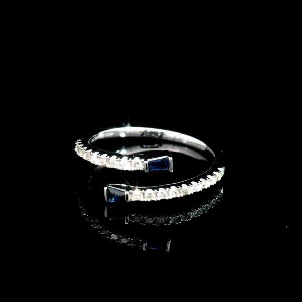 14KT White Gold Spiral Diamond & Sapphire Ring