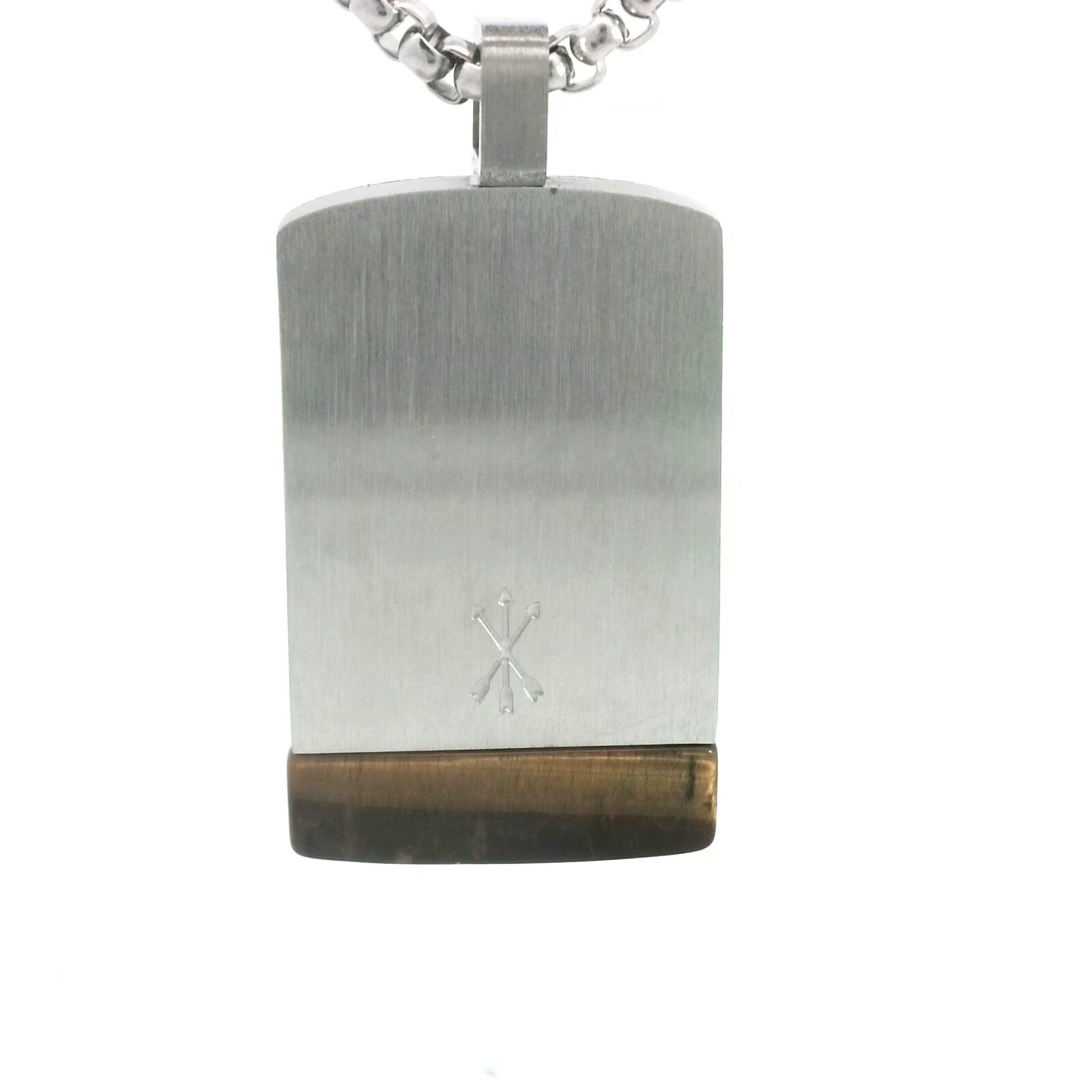 Stainless Steel Tiger Eyes Accented Dog Tag