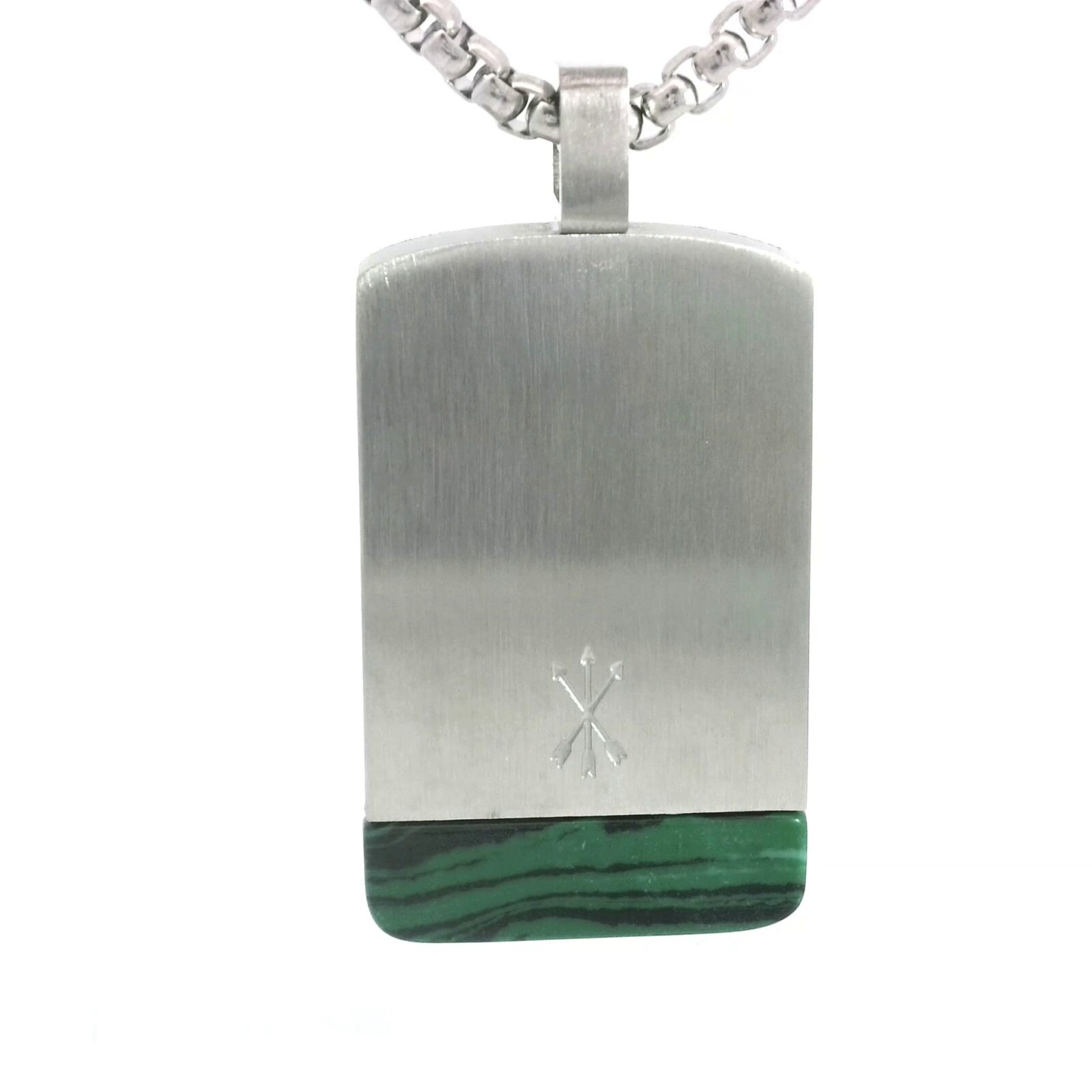 Stainless Steel Malachite Accented Dog Tag