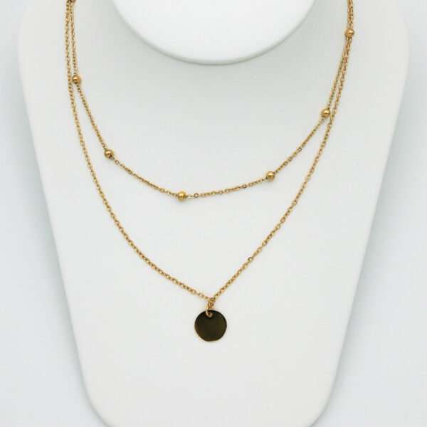 Beaded Necklace layered with Disc Pendant