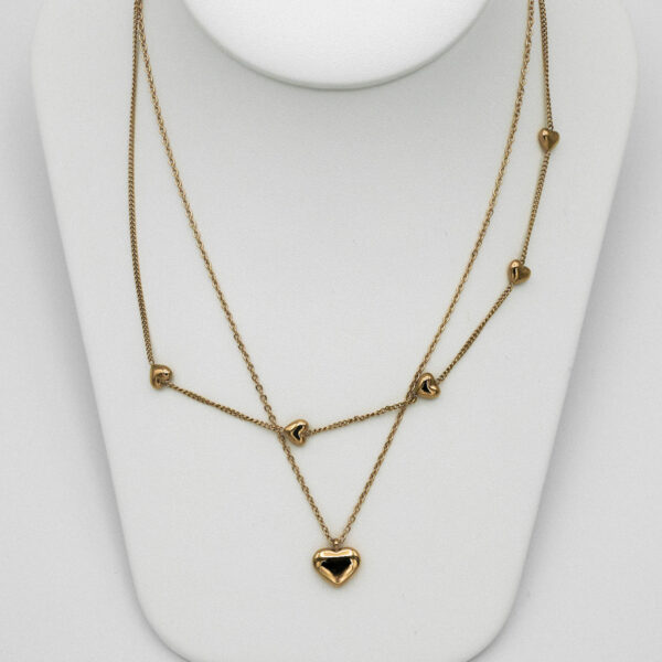 Mini Hearts Necklace layered with Single Heart Pendant
