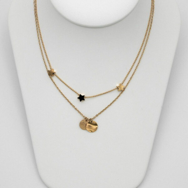 Mini Stars Necklace layered with Double Disc Pendant